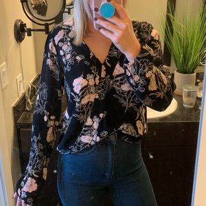Wrap Blouse- Black Floral